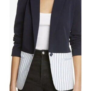 Tanya Taylor sz 2 Blazer Blue Striped Classic Preppy Designer Tailered Office